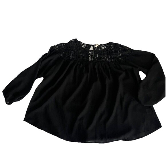 Spade & Heart Randall Lace Detail Blouse 1x Semi Sheer Black Romantic Boho - Picture 5 of 9
